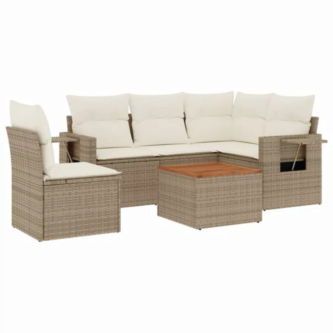 vidaXL Sofaelement 6-tlg. Garten-Sofagarnitur mit Kissen Beige Poly Rattan günstig online kaufen