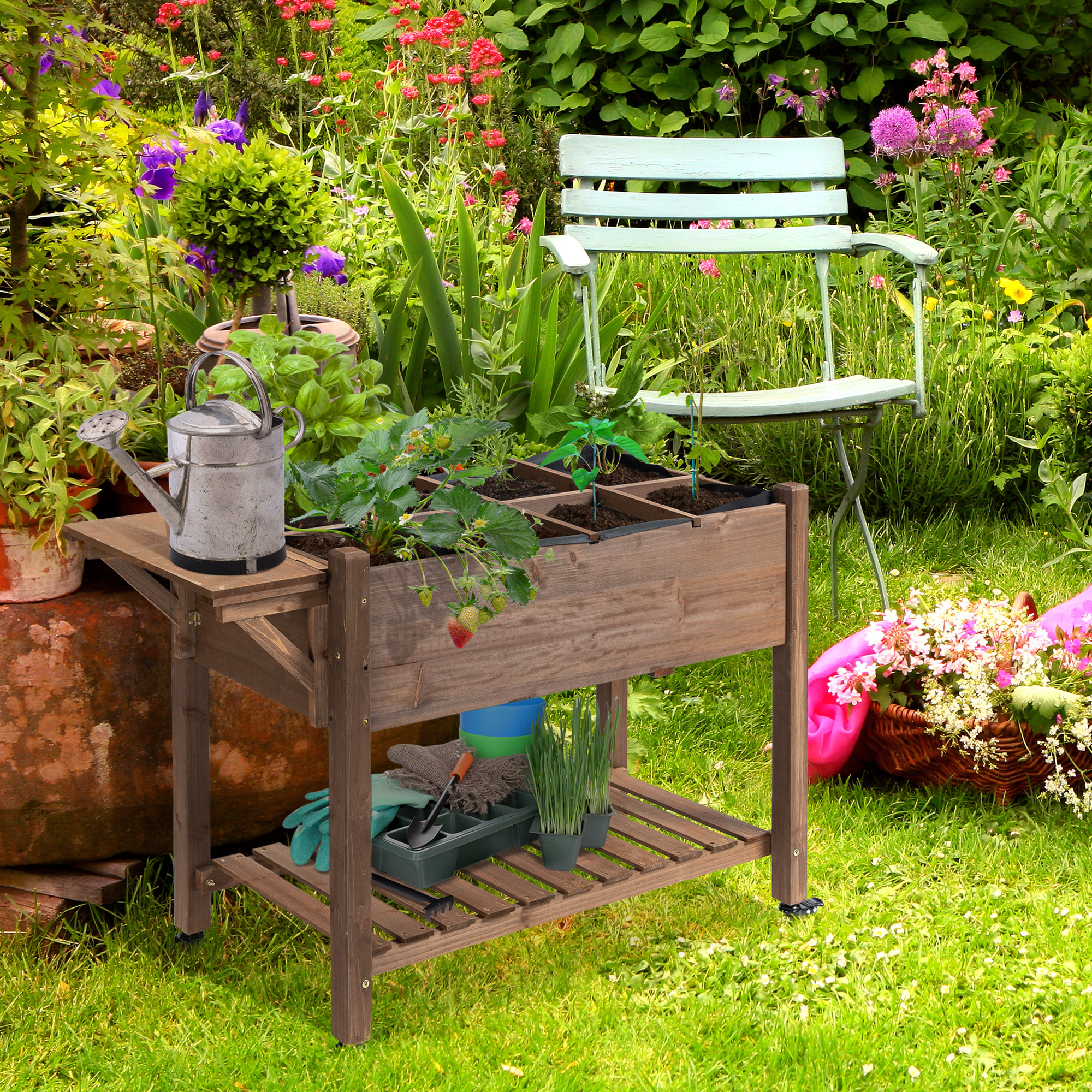 Outsunny Hochbeet auf Standfuß - Gemüsegarten auf Rollen - Regal, Klappbare günstig online kaufen