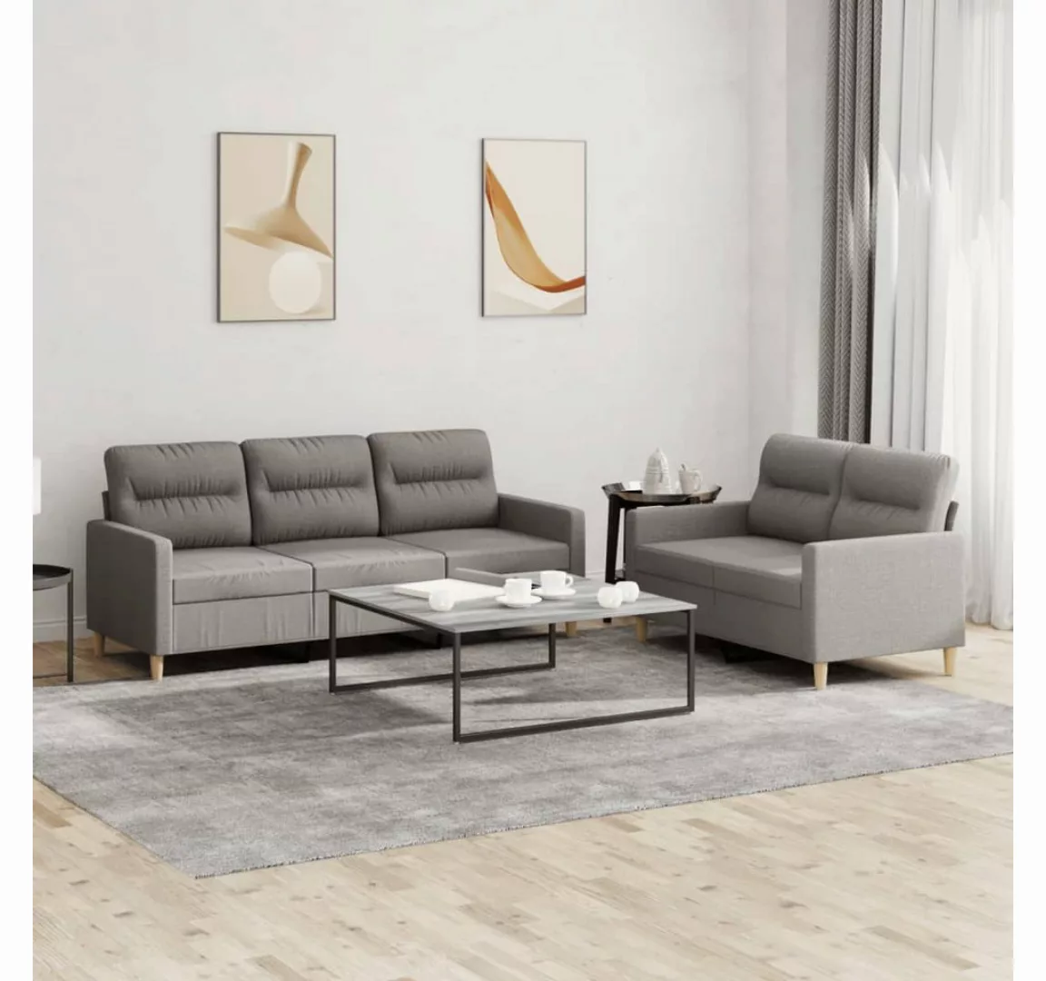 vidaXL Sofa Sofagarnitur Set mit Kissen Stoff, 2-tlg., Taupe günstig online kaufen