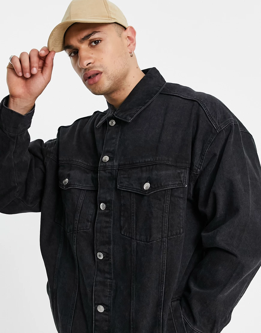 Bershka – Super-Oversize-Jeansjacke aus Baumwolle in Schwarz günstig online kaufen