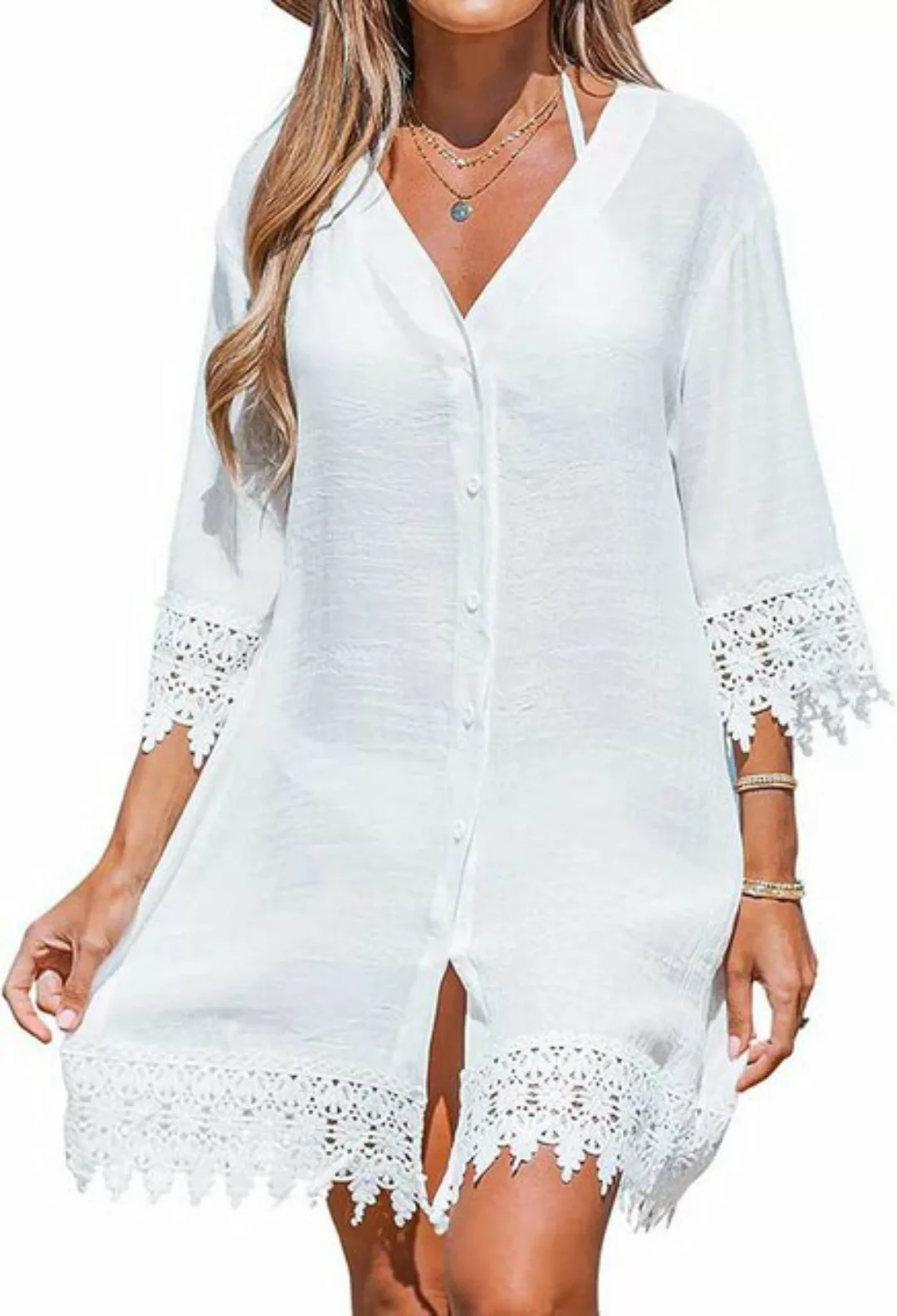 SEGUEN Sommerkleid Damen Sommer Shirt Kleider Sexy Hollow Out Spitze Kleide günstig online kaufen