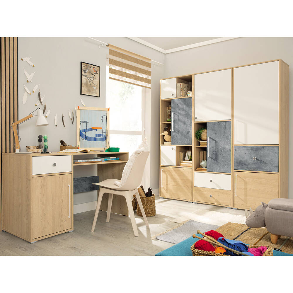Jugendzimmer Set 4-teilig SPOKANE-133 in Eiche mit weiß und Betonoptik günstig online kaufen