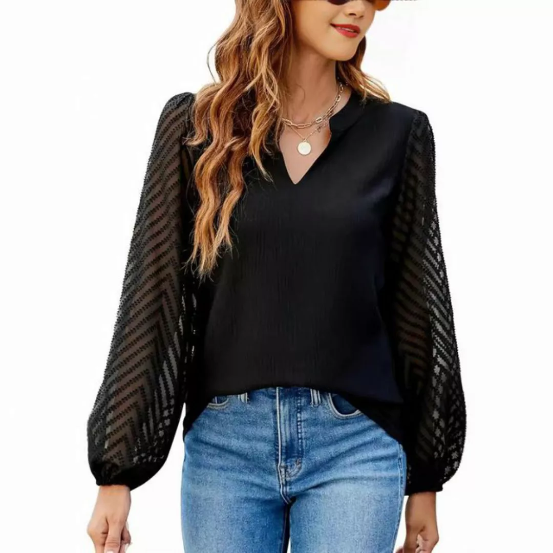 Zoclack Langarmshirt Langarmbluse Chiffon Lässiges Langärmeliges Blusentop günstig online kaufen