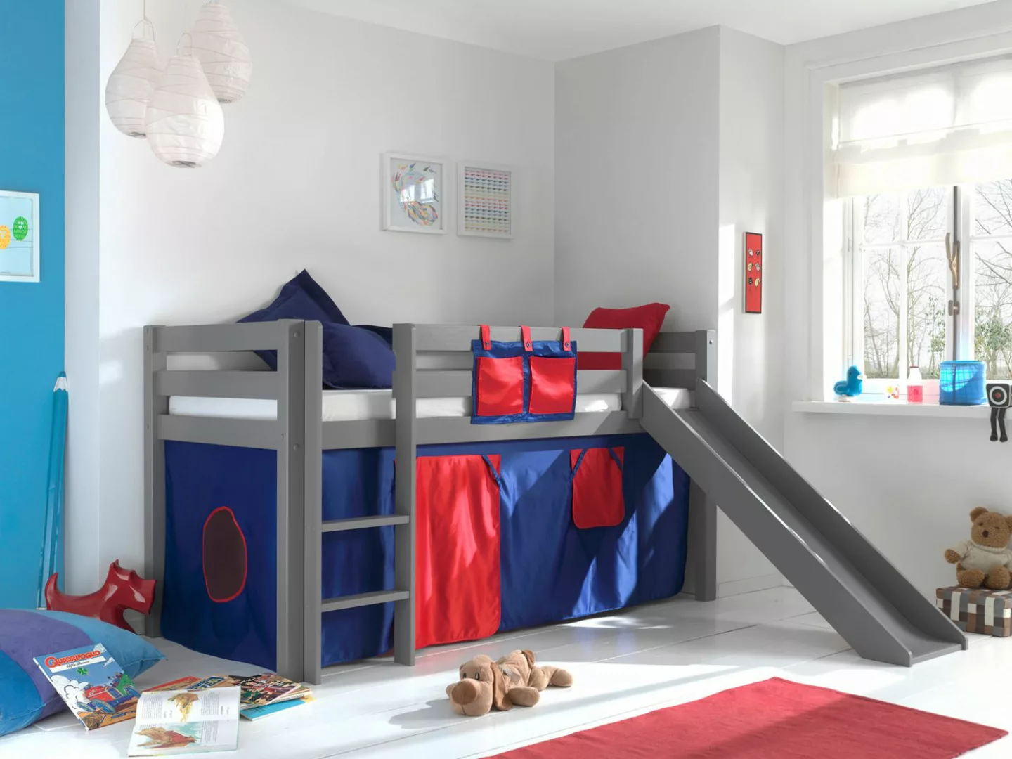 Vipack Spielbett "Vipack Pino", (Made in Europe), Hochbett mit Textil-Set, günstig online kaufen