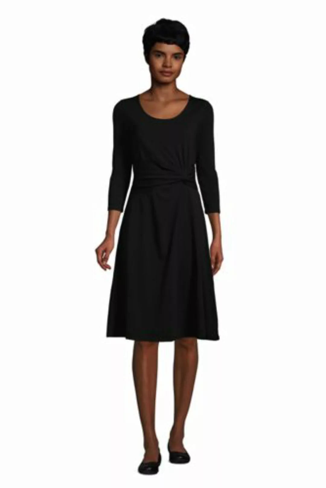 Jerseykleid mit Knoten und 3/4-Ärmeln, Damen, Größe: S Normal, Schwarz, by günstig online kaufen