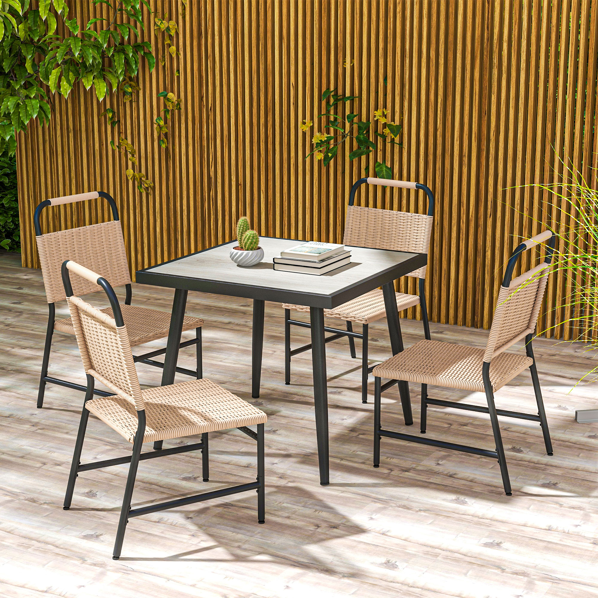 Outsunny Gartenmöbelset, 5-teilig, Gartentisch, quadratisch und 4 Gartenstü günstig online kaufen