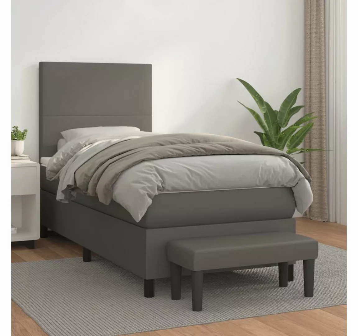 vidaXL Boxspringbett, Boxspringbett mit Matratze Grau 100x200 cm Kunstleder günstig online kaufen