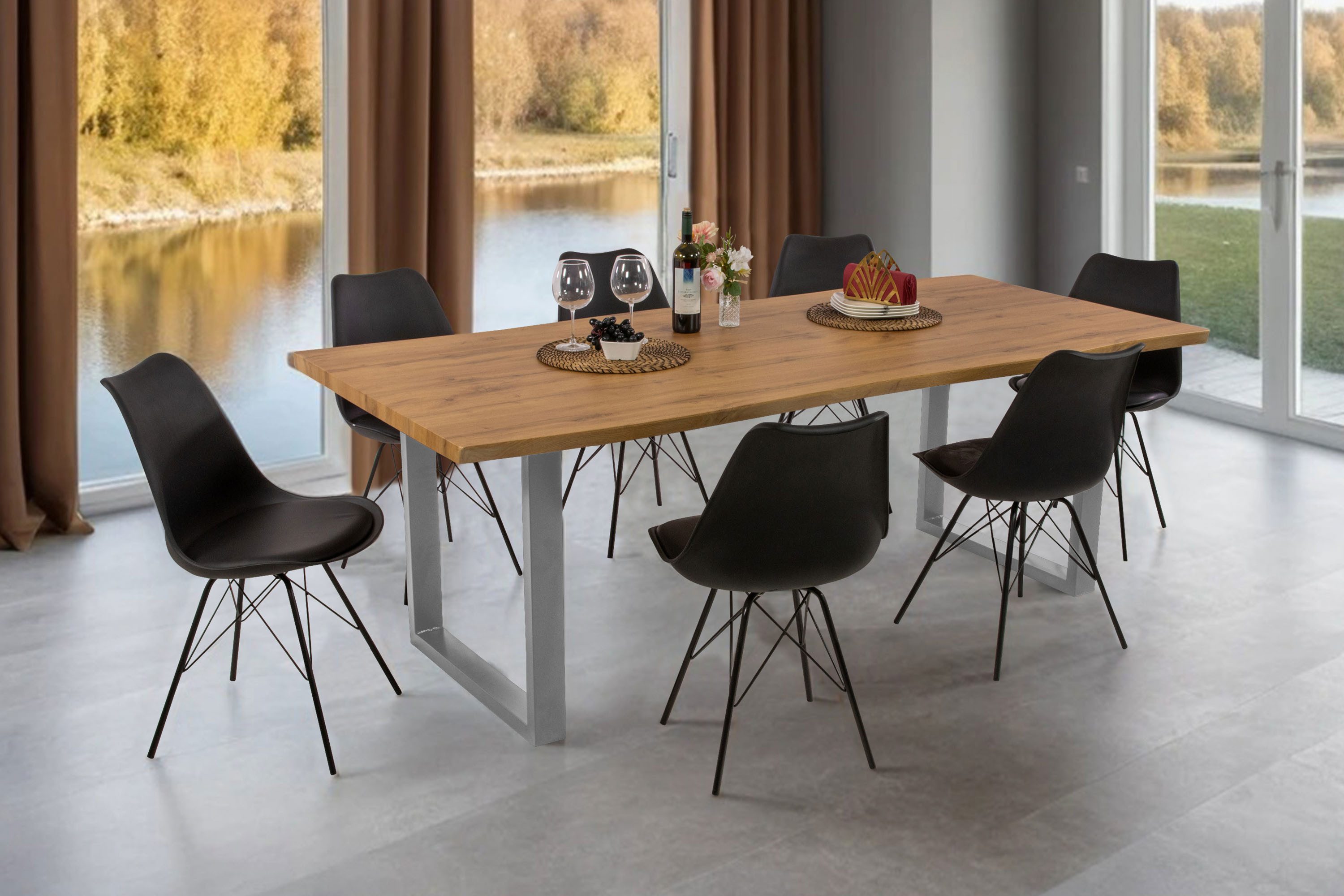 Loreno® Esstisch Holz Wildeiche-Optik, Baumkante, Metallgestell günstig online kaufen
