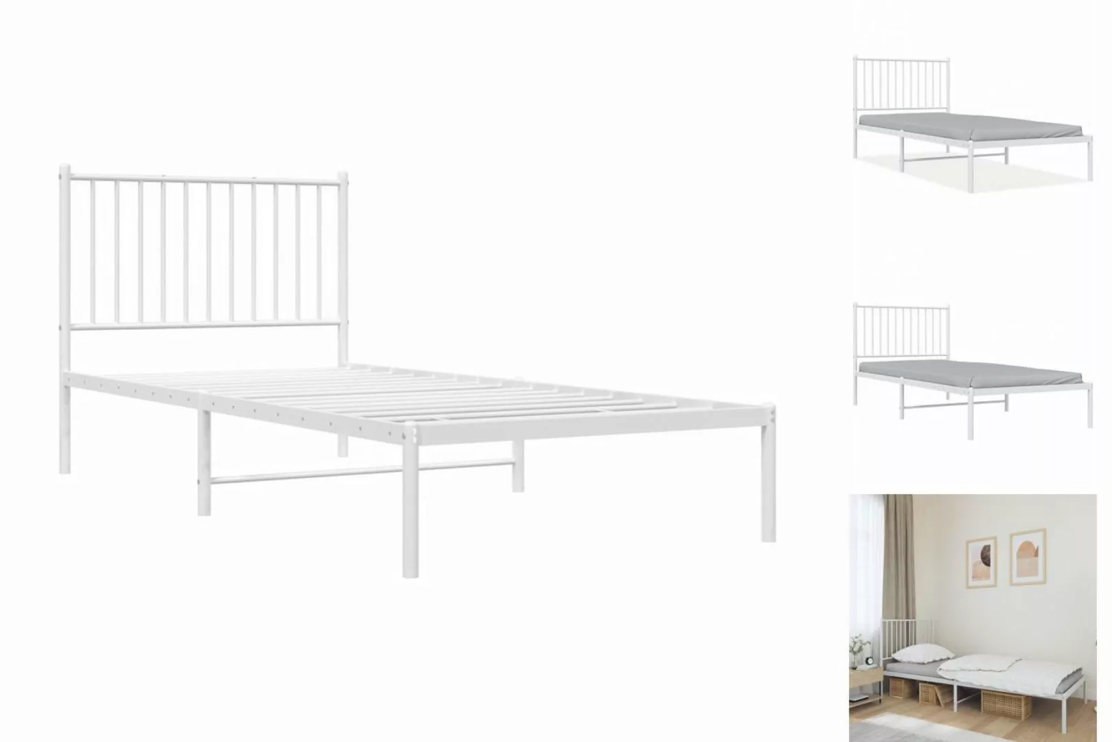 vidaXL Bettgestell Bettrahmen mit Kopfteil Metall Weiß 90x200 cm Bett Bettg günstig online kaufen