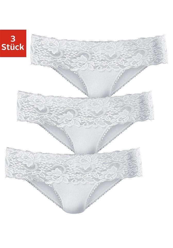 Vivance Brasilslip, (3er-Pack), aus elastischer Baumwolle mit floraler Spit günstig online kaufen