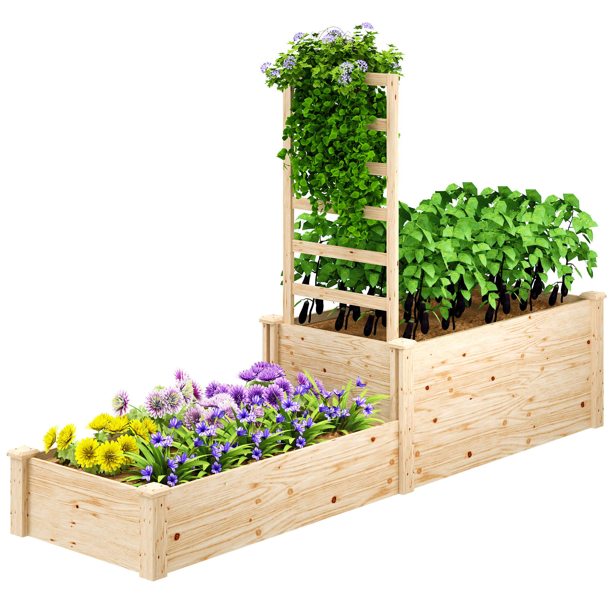 Outsunny Blumenkasten mit Gitter, Hochbeet, Holzblumenkasten mit offenem Bo günstig online kaufen