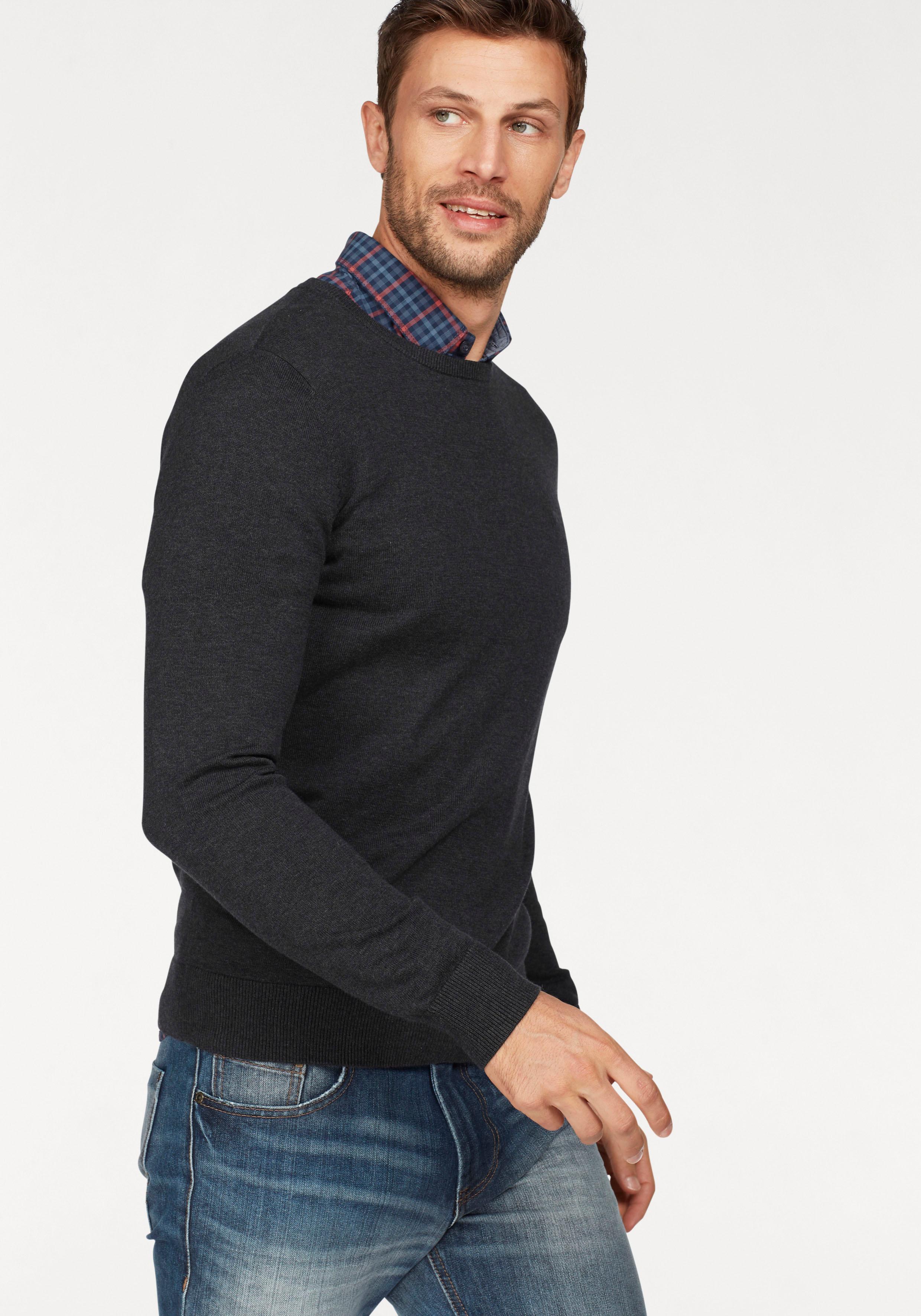 Tom Tailor Herren Rundhals Strickpullover Melange Basic- Regular Fit günstig online kaufen