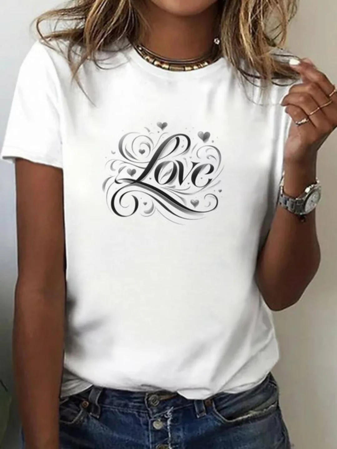 RMK T-Shirt Damen Shirt Top Sommer Basic Love Liebe Happy aus 100% Baumwoll günstig online kaufen