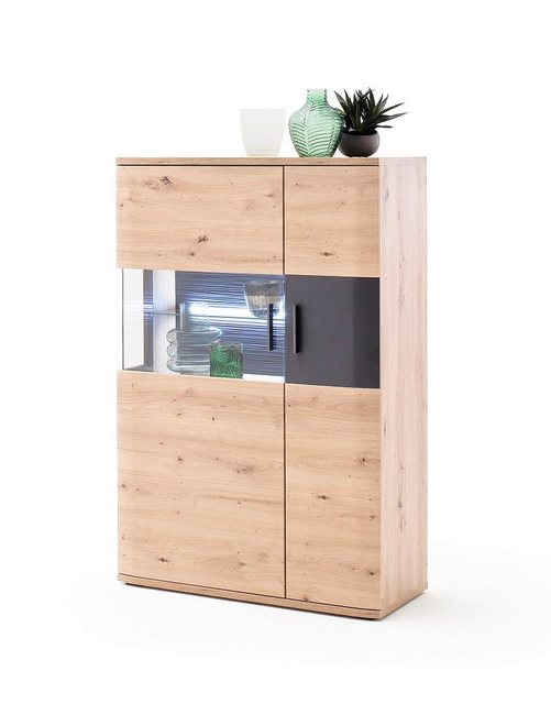 MCA furniture Vitrine Highboard Cortona 2, Balkeneiche / anthrazit, LED Bel günstig online kaufen