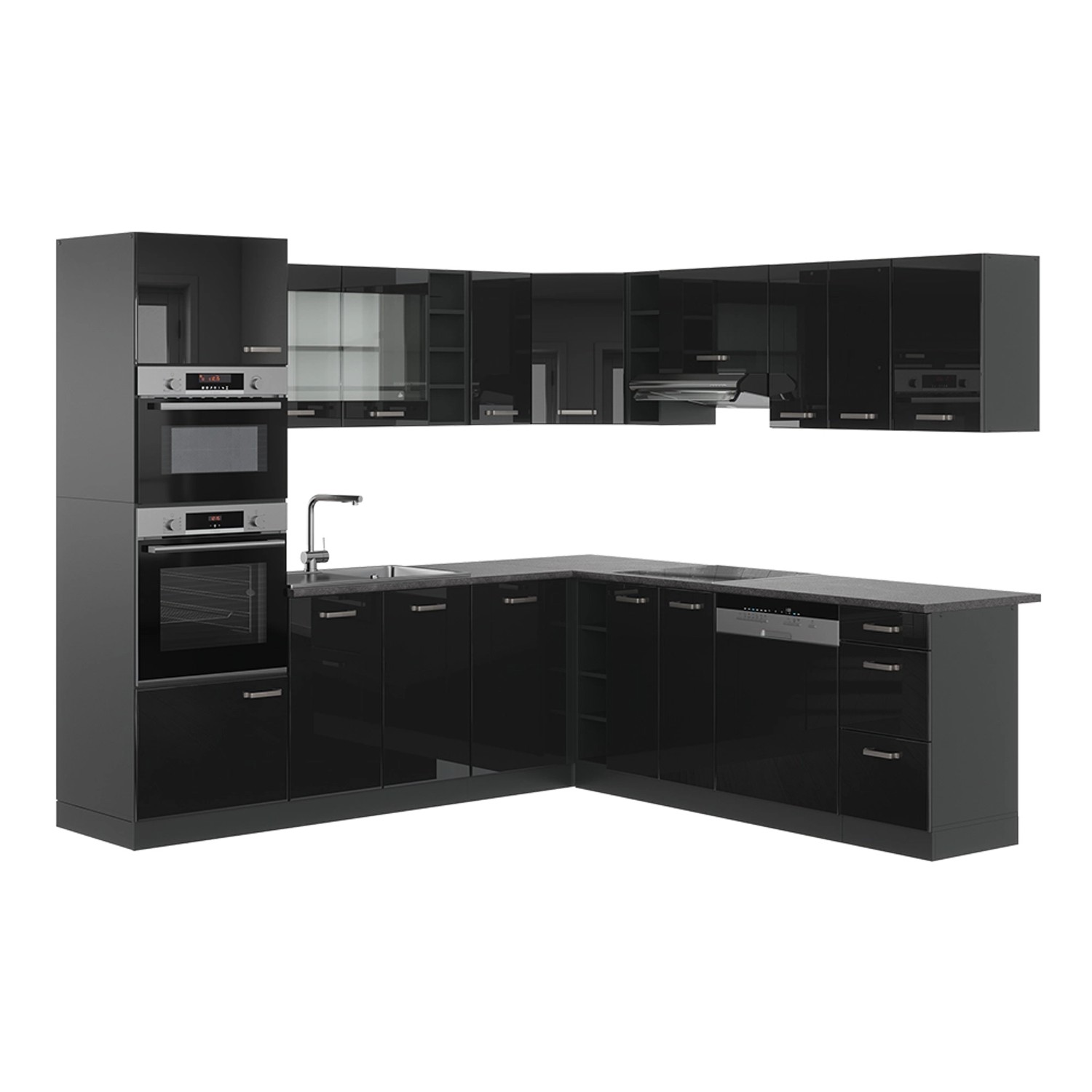 Vicco Winkelküche R-Line, Schwarz Hochglanz/Anthrazit, 237 günstig online kaufen