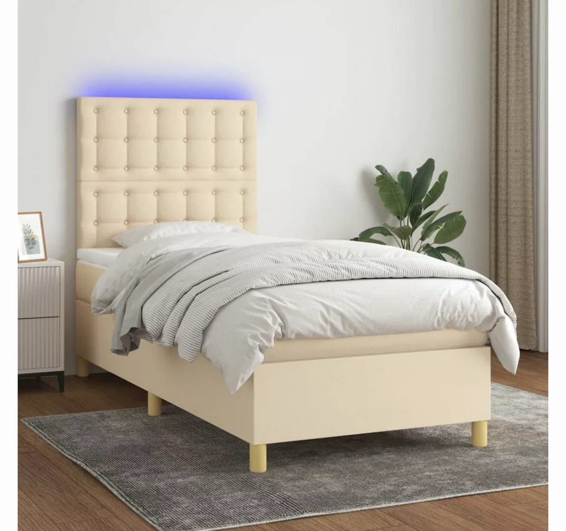 vidaXL Boxspringbett (100 x 200 cm, Knopfheftung Parallel, Braun), mit LED günstig online kaufen