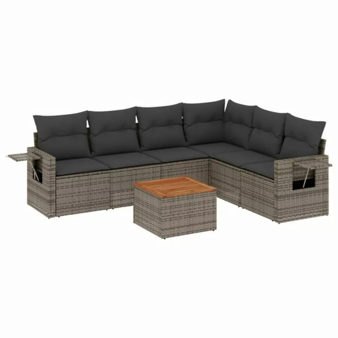 vidaXL Loungesofa 7-tlg. Garten-Sofagarnitur mit Kissen Grau Poly Rattan, 1 günstig online kaufen