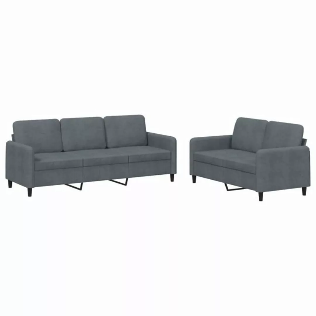 vidaXL Sofa Sofagarnitur Set mit Kissen Samt, 2-tlg., Dunkelgrau günstig online kaufen