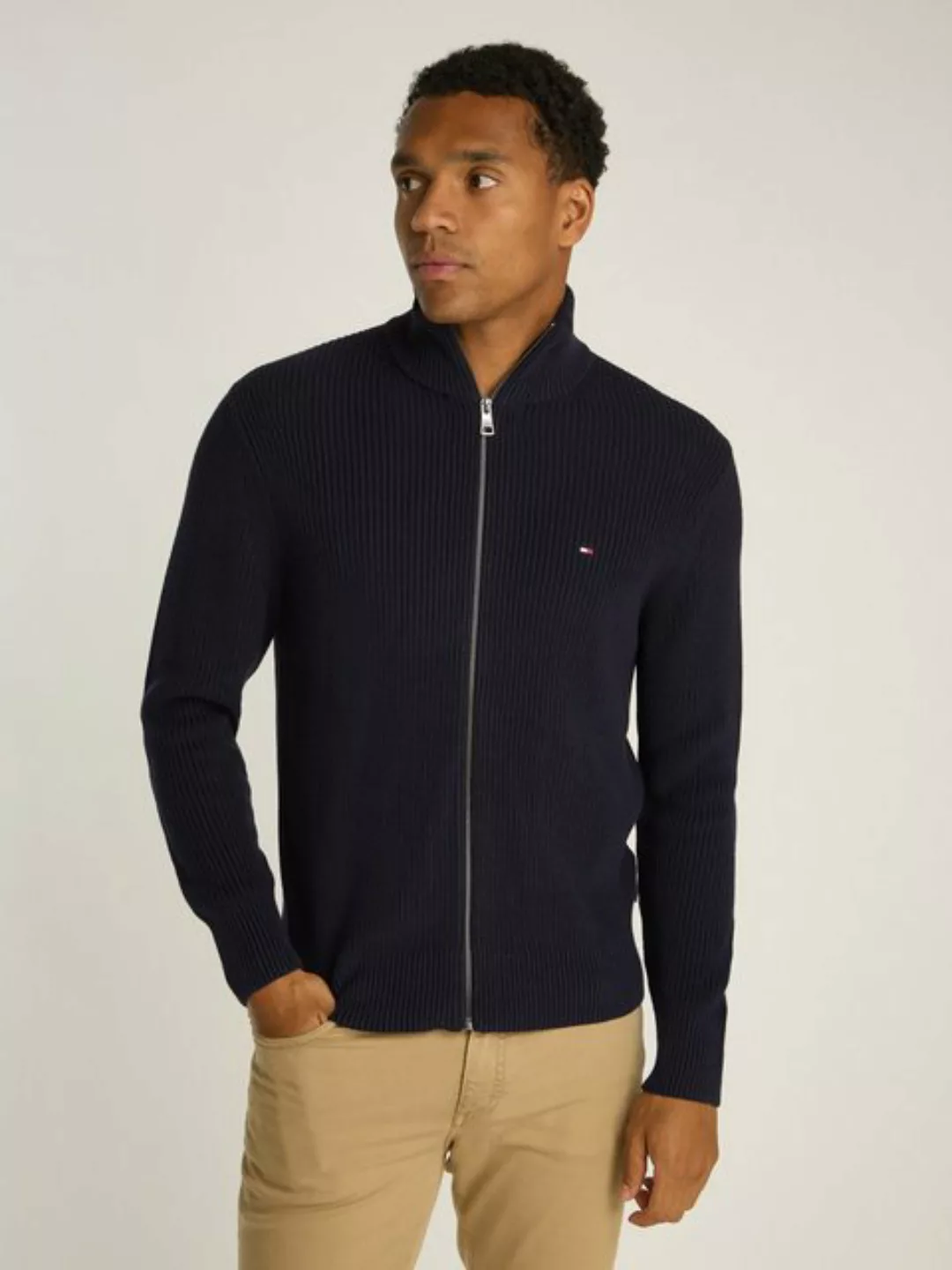 Tommy Hilfiger Strickjacke RIB COTTON ZIP THROUGH in Rippenoptik, Reißversc günstig online kaufen