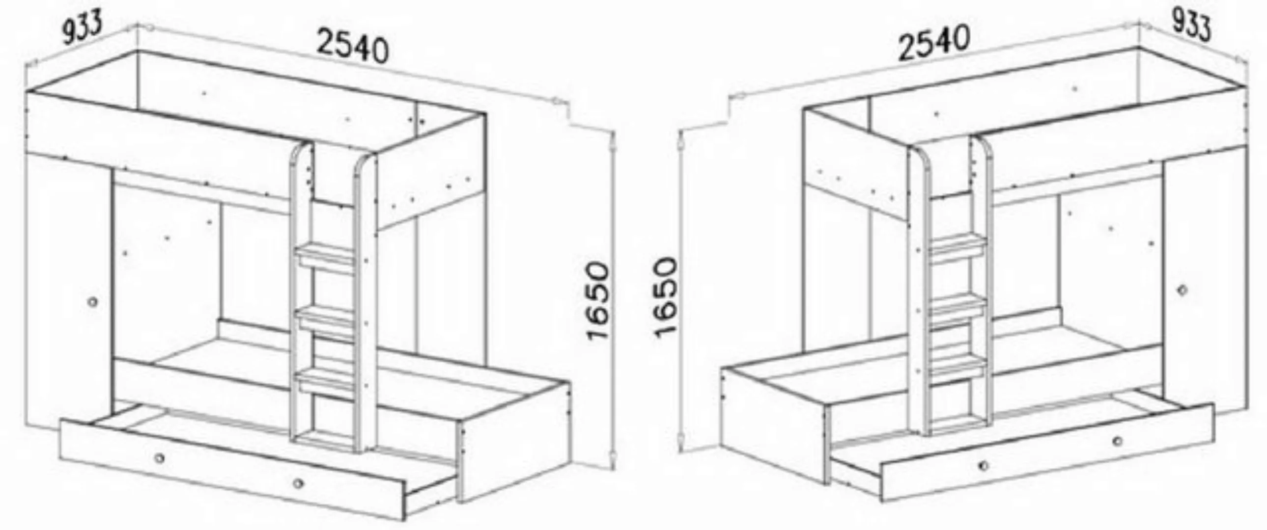 Feldmann-Wohnen Hochbett Fold 2 B/T/H: 254 cm / 93 cm / 165 cm günstig online kaufen