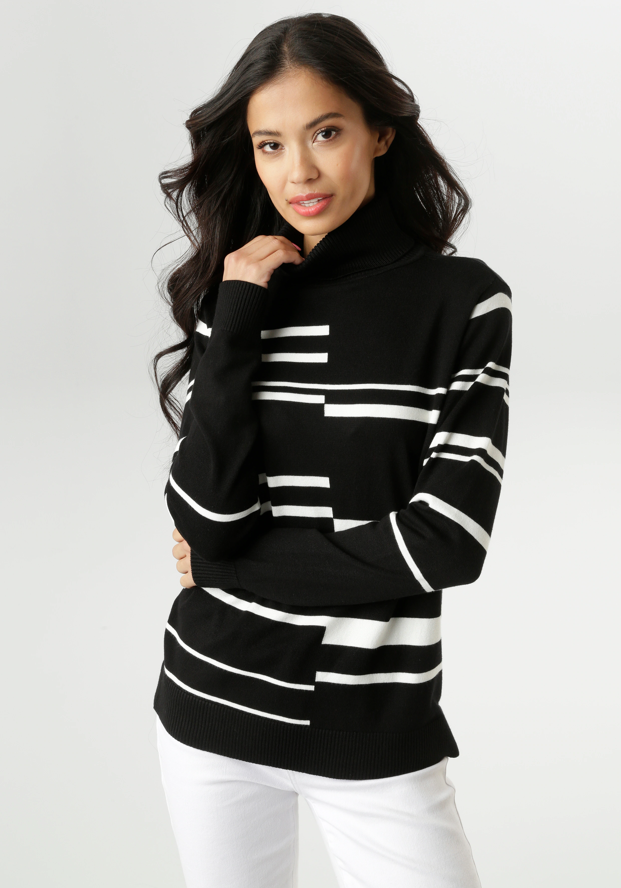 Aniston SELECTED Strickpullover, im geometrisch unterbrochenen Streifen-Des günstig online kaufen