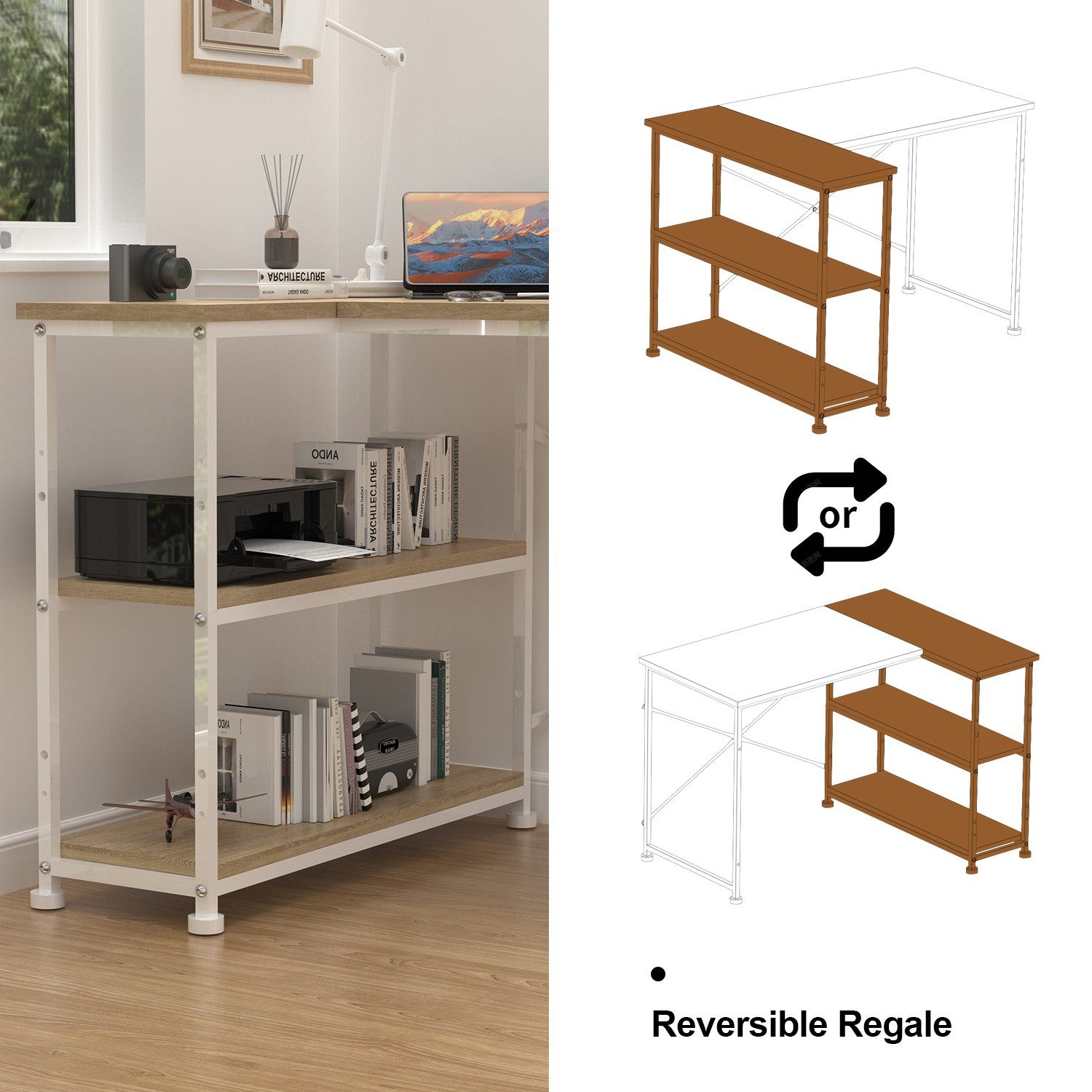 HOMALL Eckschreibtisch 100/120L Form mit Ablagefächern, günstig online kaufen