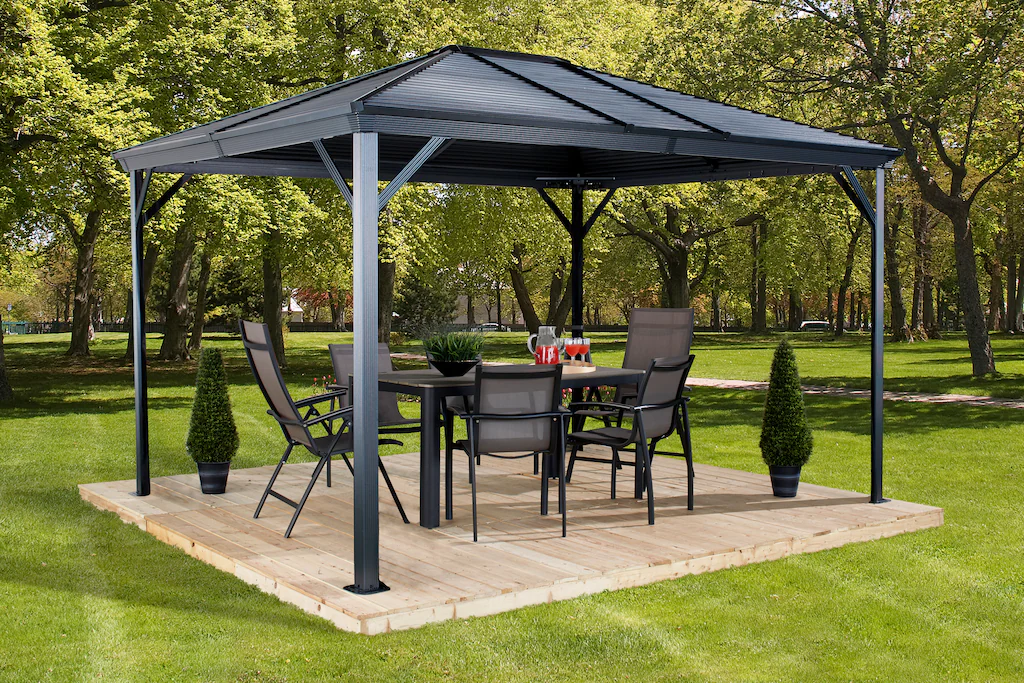 Sojag Pavillon Ventura anthrazit Stahl B/H/L: ca. 296x261x423 cm günstig online kaufen