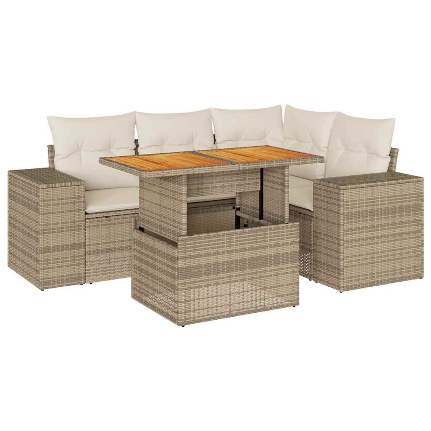 vidaXL 5-Tlg Garten-Sofagarnitur mit Kissen Beige Poly Rattan 3327369 günstig online kaufen