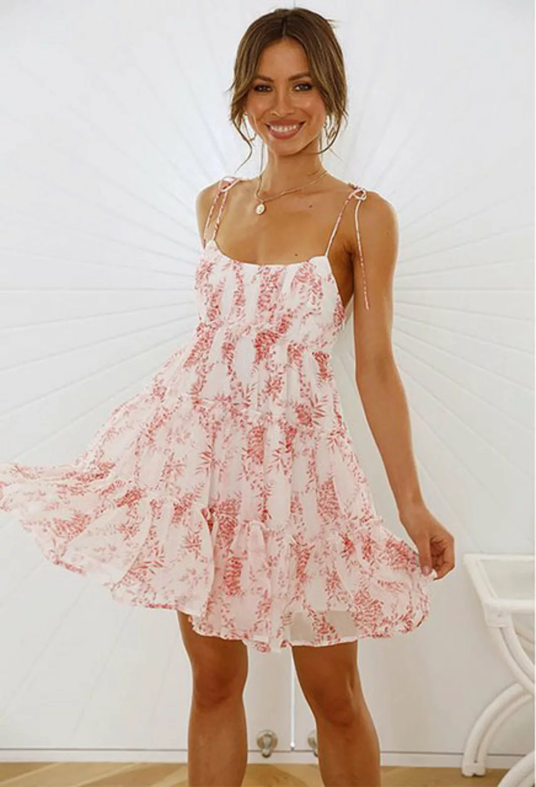 SEGUEN Sommerkleid Sommerfrische Stil sexy gedruckten Kleid (Halter U-Aussc günstig online kaufen