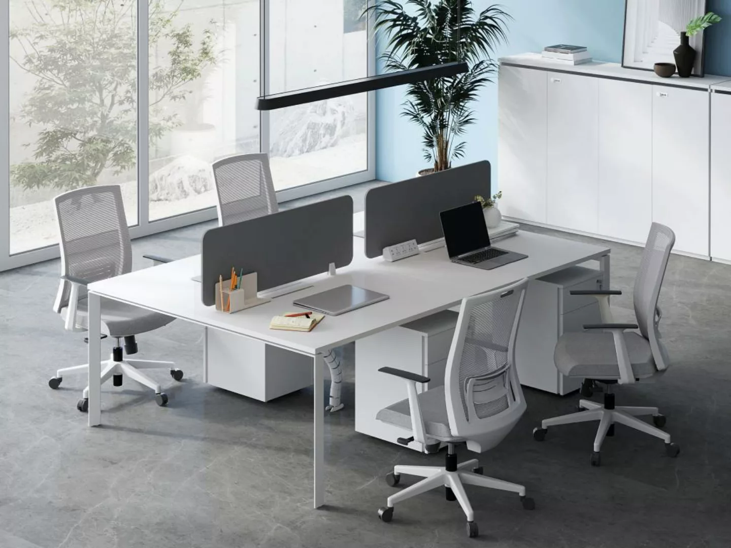 Schreibtisch Bench-Tisch für 4 Personen + Trennwand - L. 120 cm - Weiß - DO günstig online kaufen