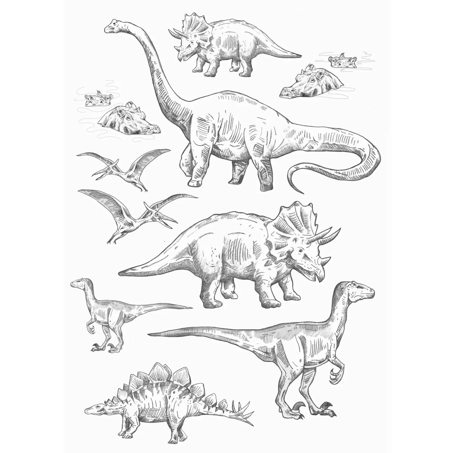 ESTAhome Wandtattoo Dinosaurier Schwarz-Weiß 47,5 cm x 66 cm 156105 günstig online kaufen