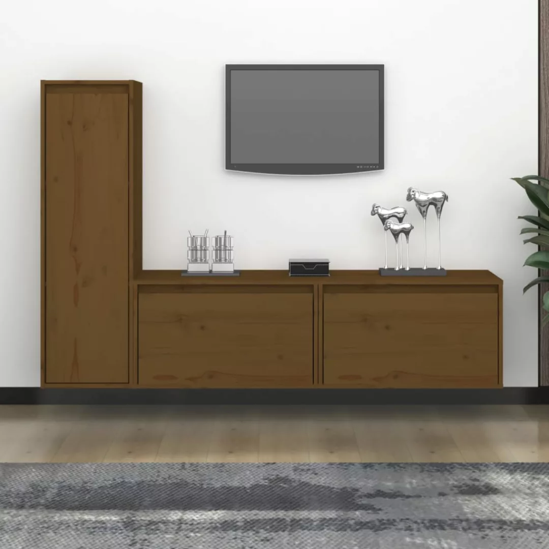 vidaXL TV-Schrank TV-Schränke 3 Stk Honigbraun Massivholz Kiefer Lowboard L günstig online kaufen