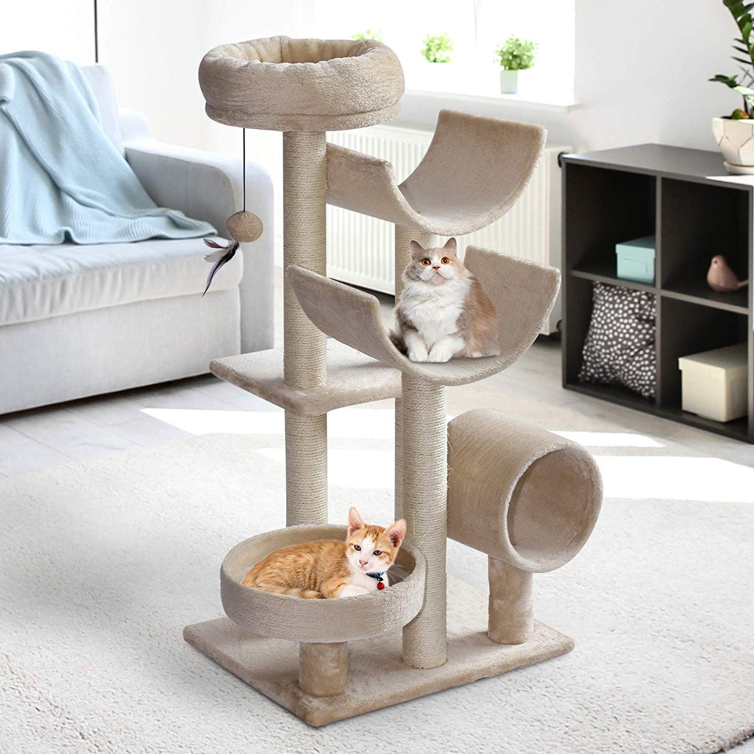 PawHut Katzenkratzbaum Kletterbaum mit Spielzeug & Tunnel Beige 50x40x105 c günstig online kaufen