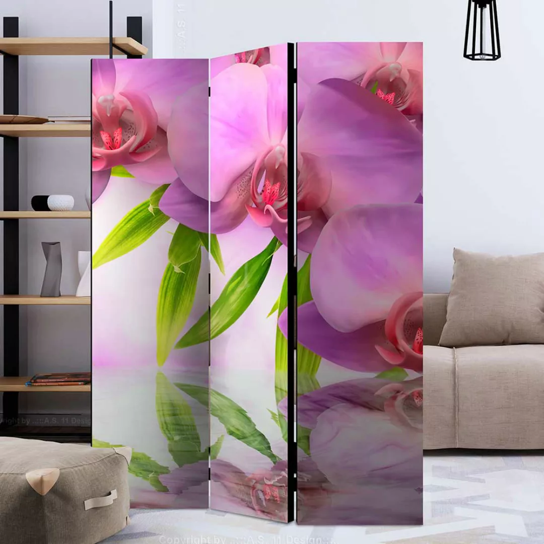 Tennwand Paravent in Pink und Grün Orchideen Motiv günstig online kaufen
