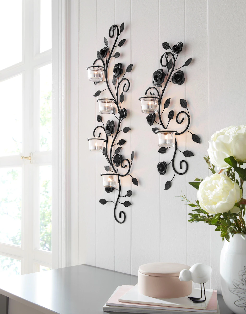 Home affaire Wandkerzenhalter Blumenranke, schwarz (2er-Set), günstig online kaufen