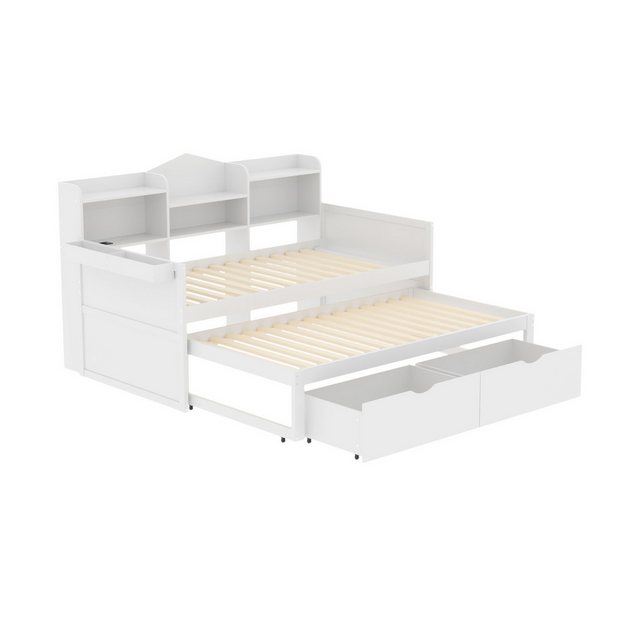 HAUSS SPLOE Kinderbett 90x200cm mit Ausziehbett 90x190, 2 Schubladen, USB-S günstig online kaufen