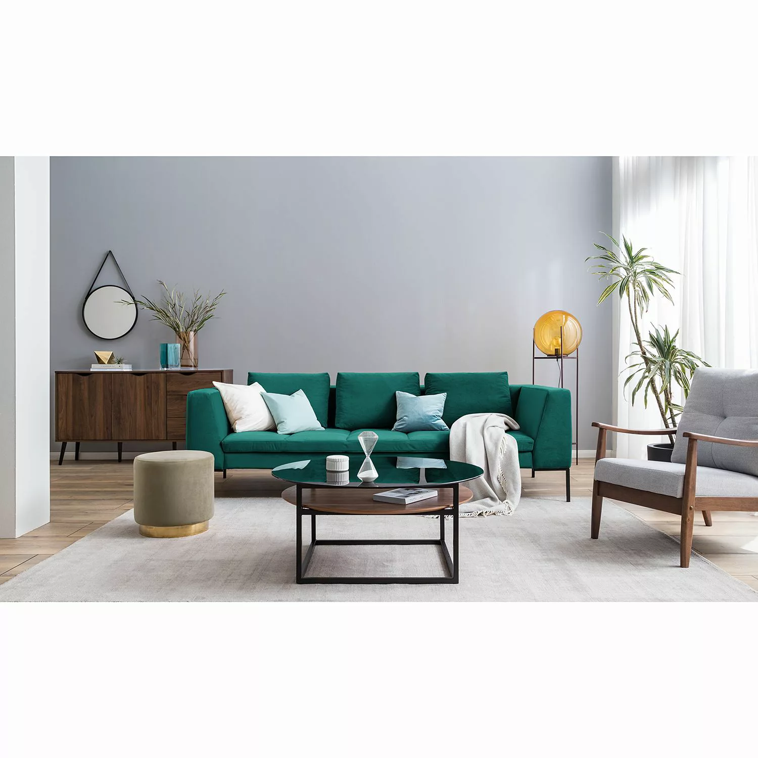 home24 Studio Copenhagen Sofa Madison 3-Sitzer Petrol Samt 238x82x105 cm günstig online kaufen