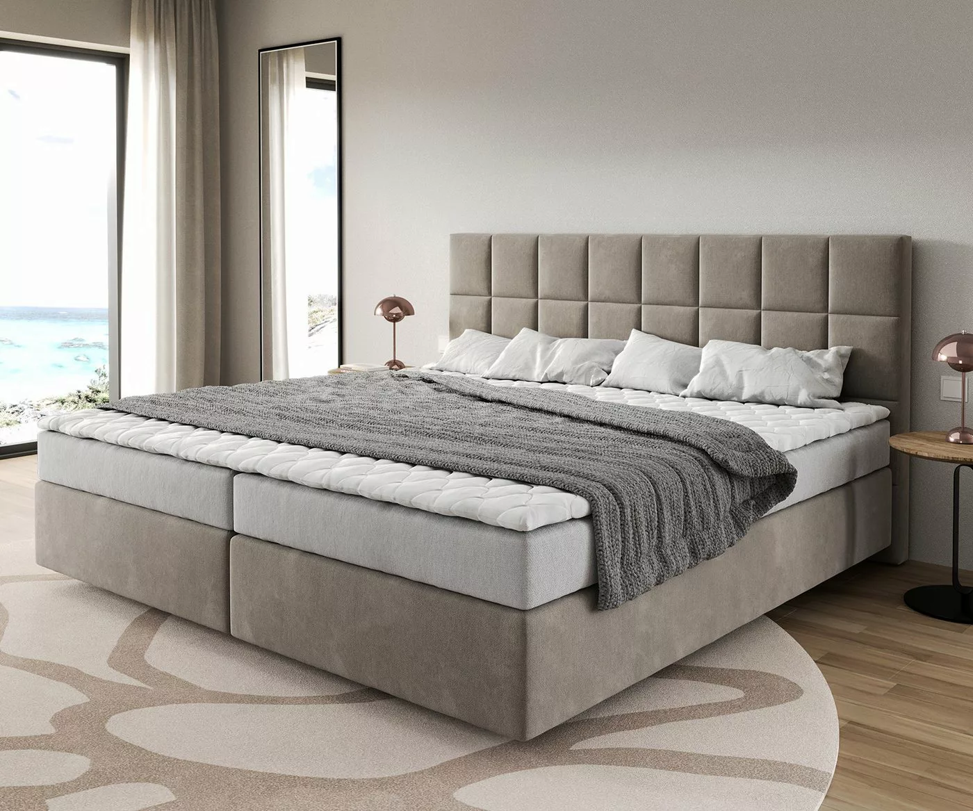 DELIFE Boxspringbett Dream-Fine, Mikrofaser Beige 200x200 cm Bonell-Matratz günstig online kaufen