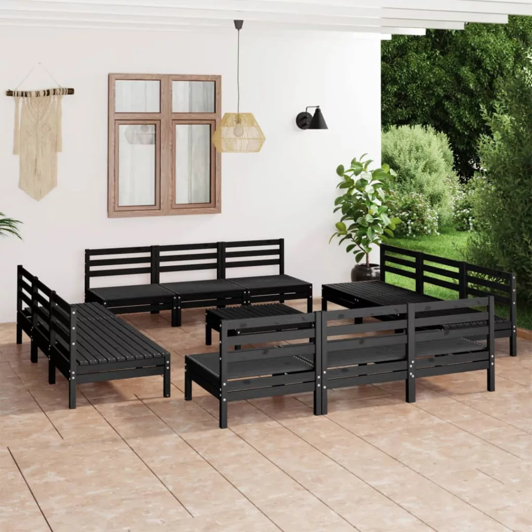 13-tlg. Garten-lounge-set Schwarz Massivholz Kiefer günstig online kaufen