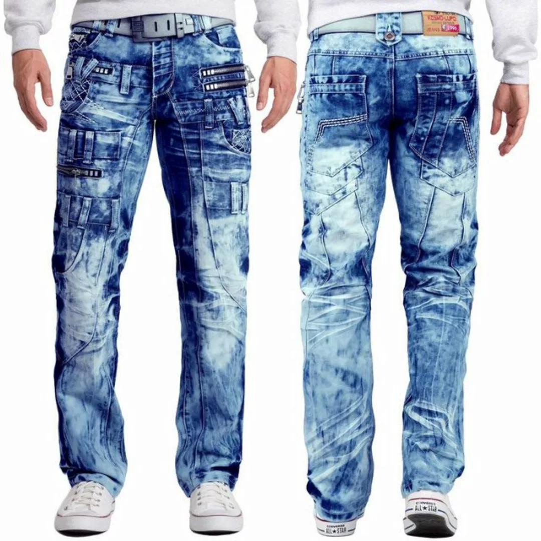 Kosmo Lupo 5-Pocket-Jeans Auffällige Herren Hose BA-KM009 Blau W34/L34 (1-t günstig online kaufen