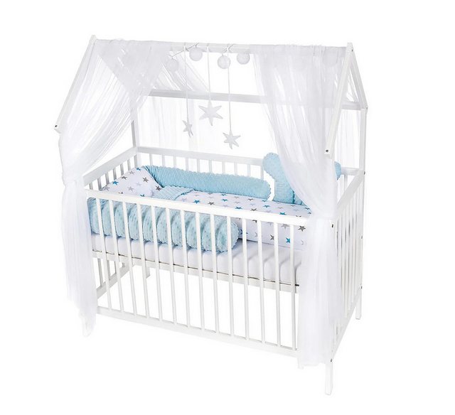 Babyhafen Babybett Hausbett Kinderbett 120x60 Matratze Minky Bettset Sterne günstig online kaufen