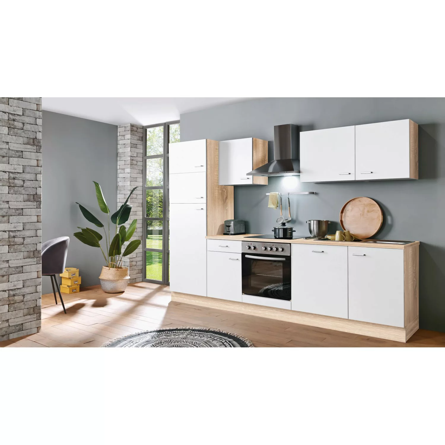 Menke Küchenzeile Classic 280 cm Weiß-Sonoma Eiche Nachbildung günstig online kaufen