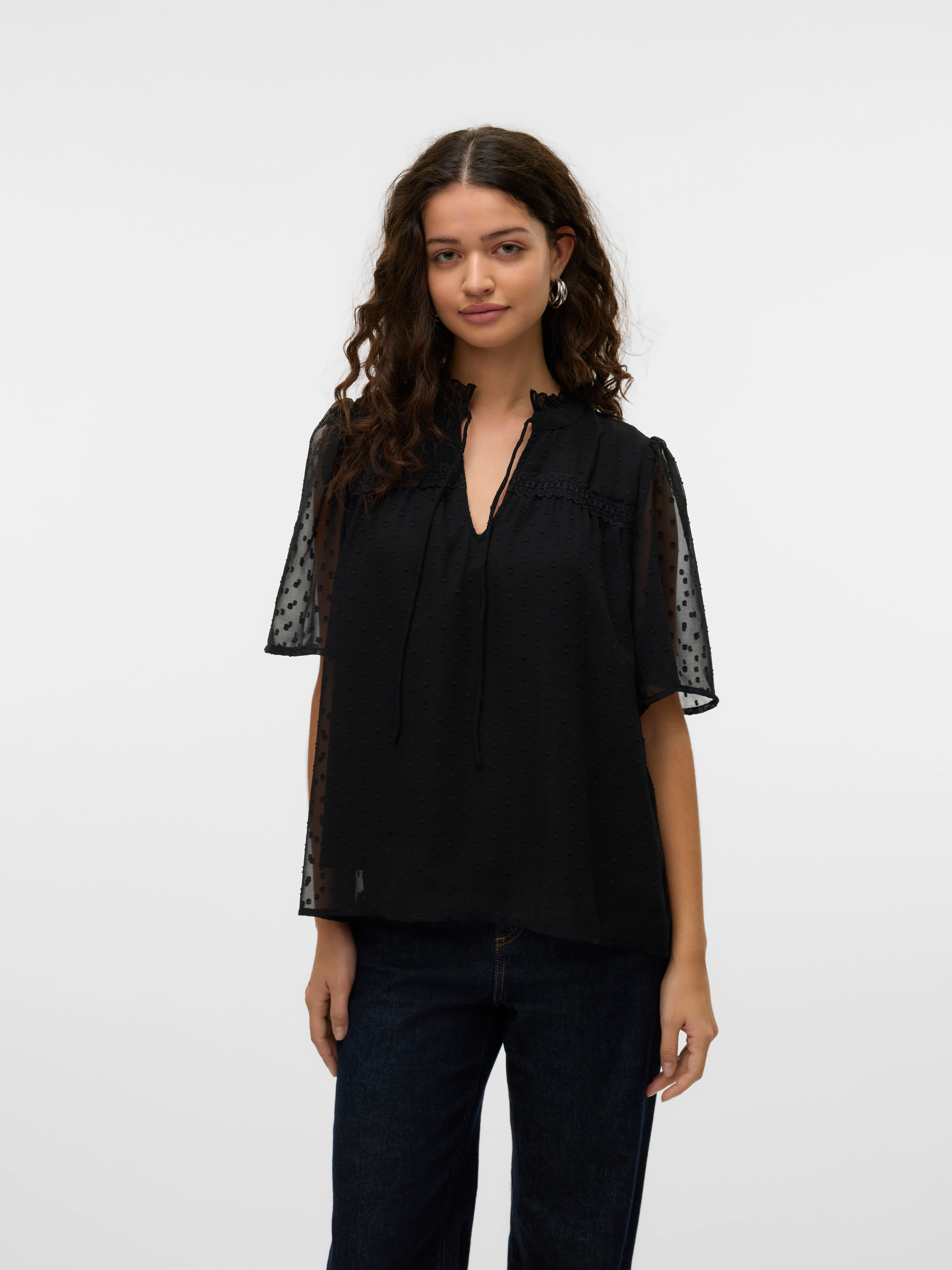 Vero Moda Spitzenbluse "VMLEAH SS LACE TOP WVN GA NOOS" günstig online kaufen