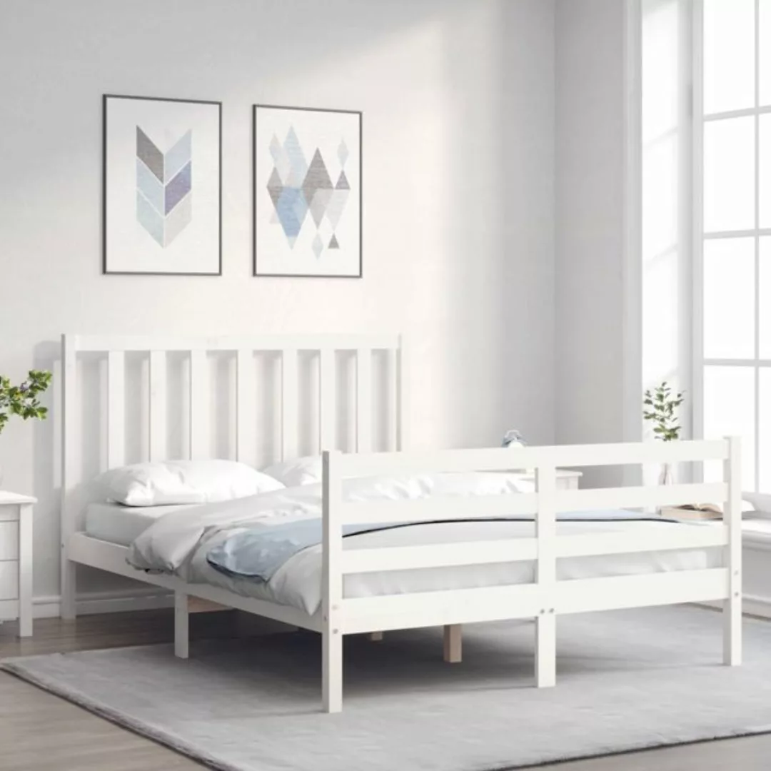 vidaXL Bettgestell Massivholzbett mit Kopfteil Weiß 140x200 cm Bett Bettges günstig online kaufen