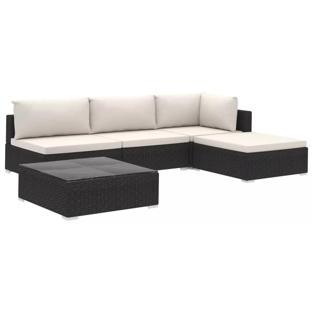 5-tlg. Garten-lounge-set Mit Auflagen Poly Rattan Schwarz günstig online kaufen