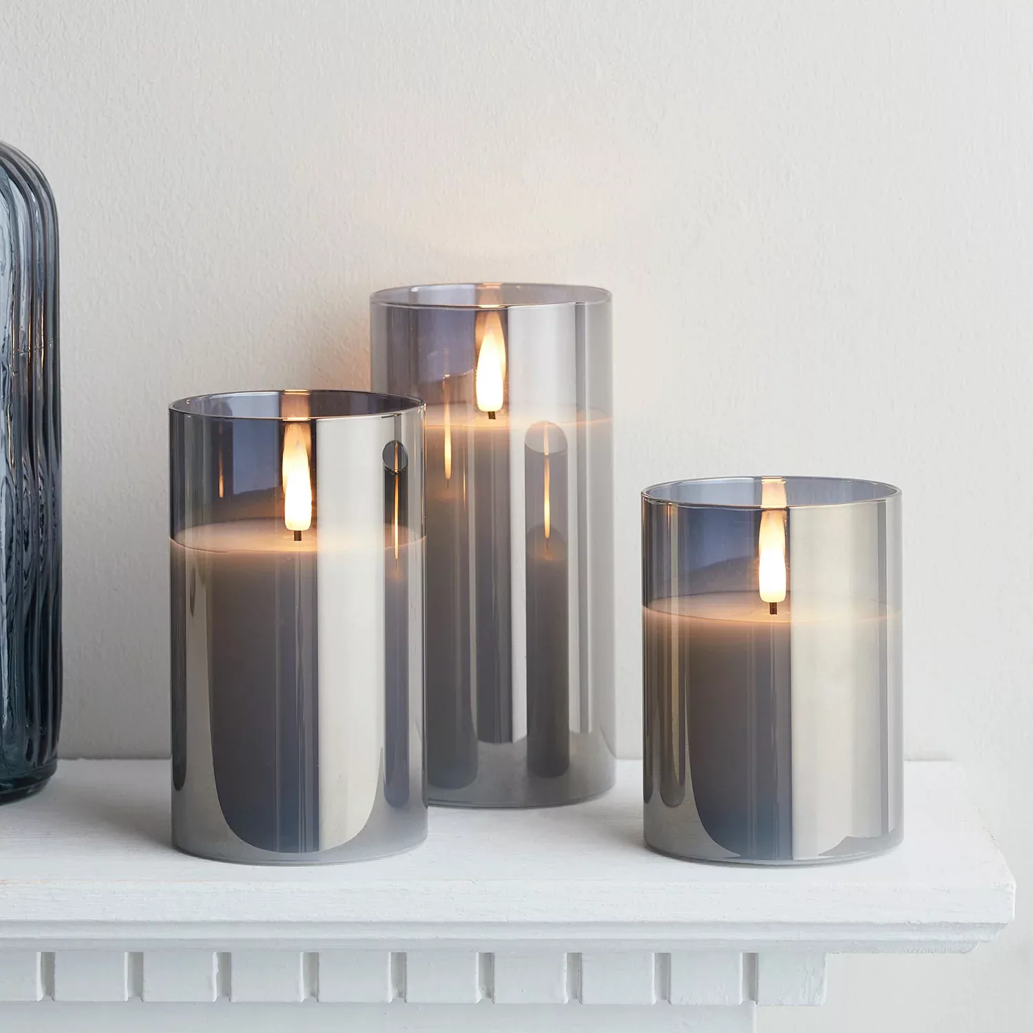 TruGlow® LED Kerzen Trio in Rauchglas mit Fernbedienung günstig online kaufen