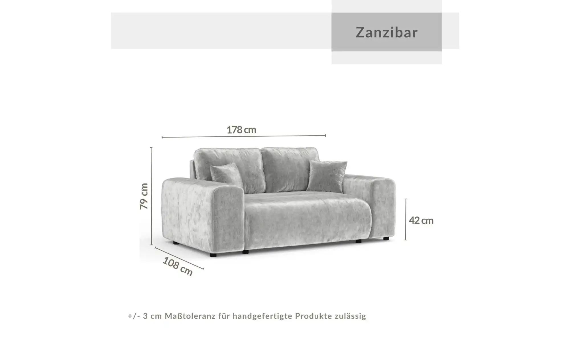 Einzelsofa  Zanzibar ¦ grau ¦ Maße (cm): B: 178 H: 79 Polstermöbel > Sofas günstig online kaufen