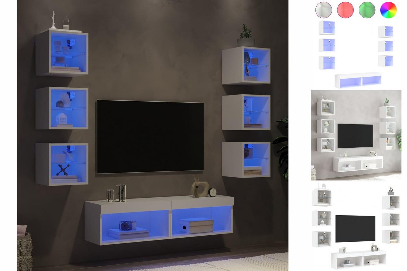 vidaXL TV-Schrank 8-tlg Wohnwand mit LED-Beleuchtung Weiß Holzwerkstoff günstig online kaufen