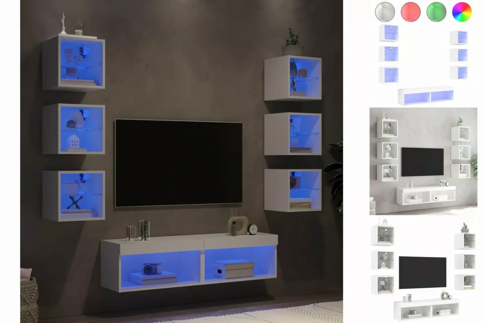 vidaXL TV-Schrank 8-tlg Wohnwand mit LED-Beleuchtung Weiß Spanplatte günstig online kaufen