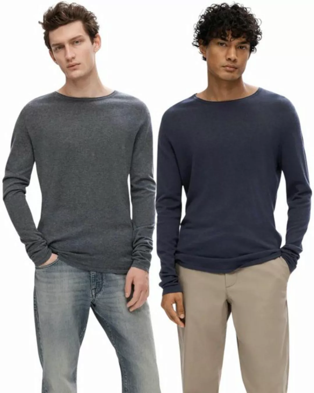 SELECTED HOMME Langarmshirt Basic Feinstrick Pullover im Doppelpack günstig online kaufen